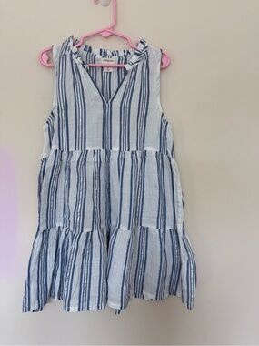 Crewcuts white and blue and silver metallic striped tiered sundress size Small